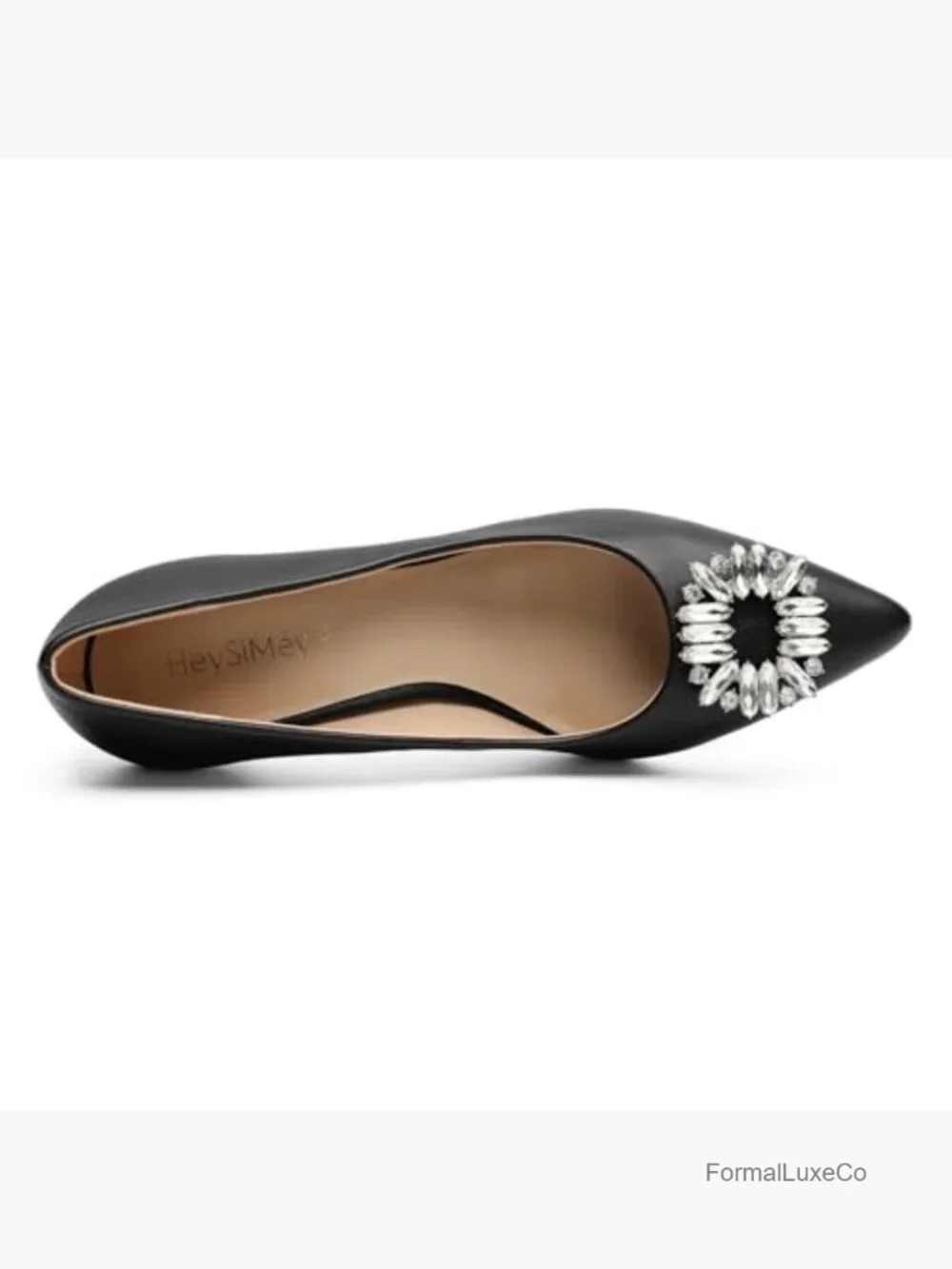 Genuine Leather Pointy Toe Kitten Heel Pumps - Elegant Closed Toe Slip On Low - Picture 6 of 6